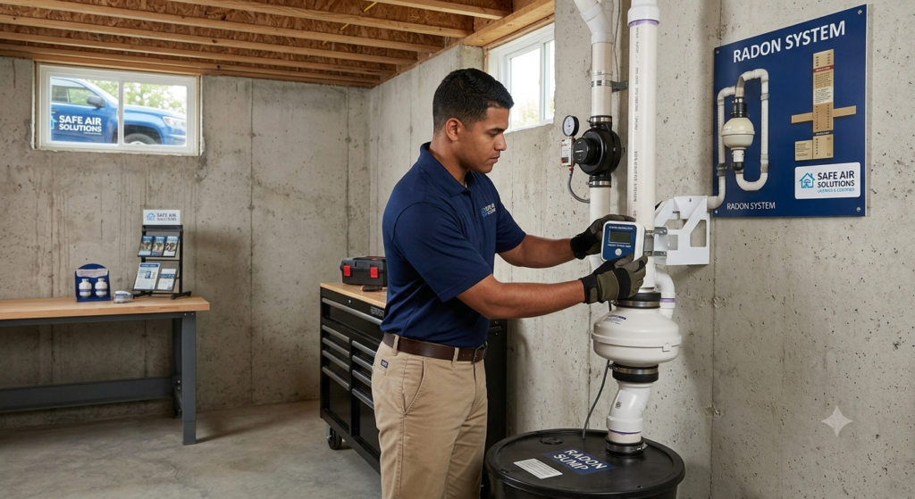 radon mitigation Crystal Lake IL technician installing system